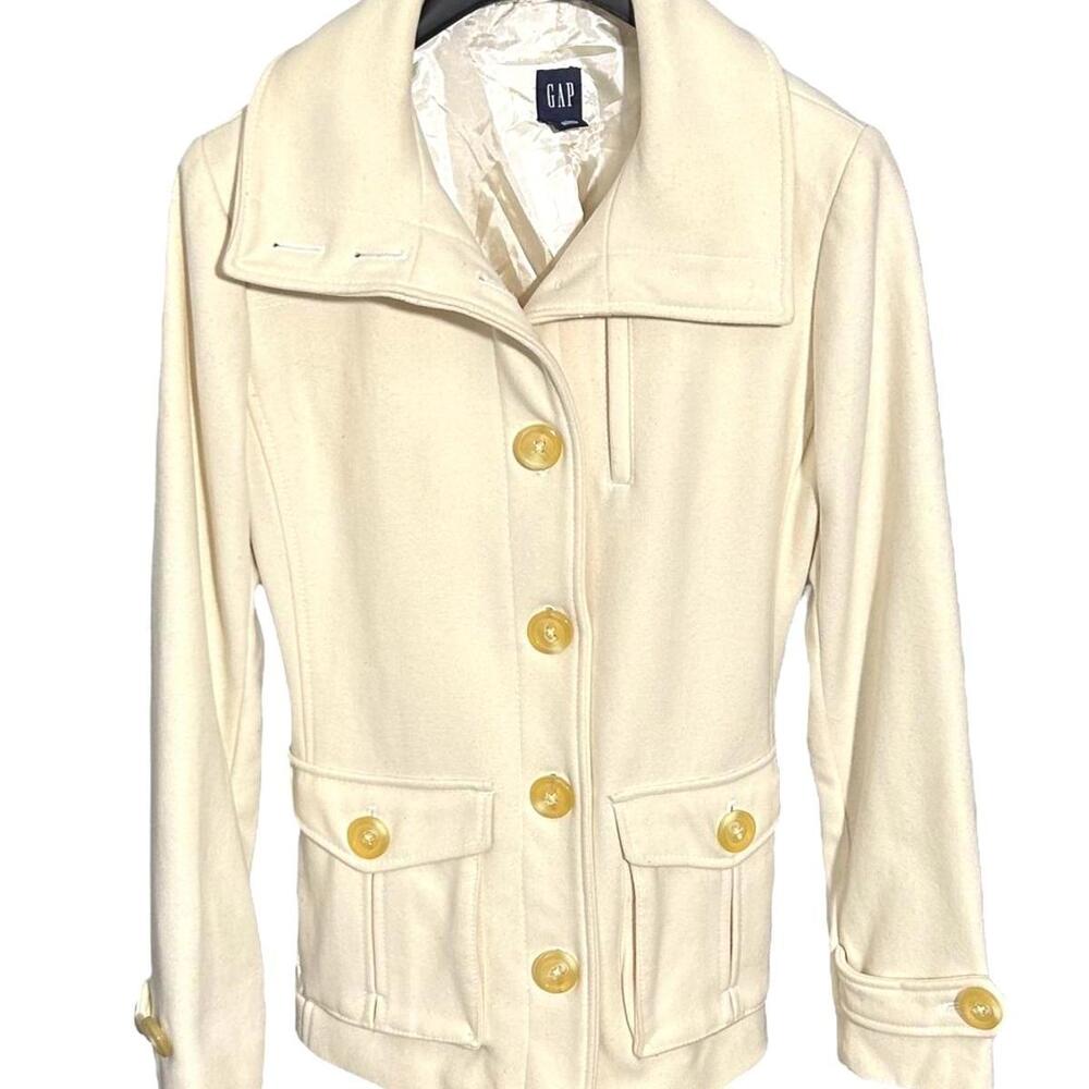 GAP Womens (L) Ivory Cream Wool-Blend Peacoat Button Closure Silky Lining